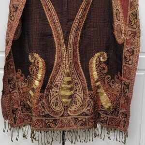 Wool Wrap with Sequins Paisley Designs 28" x 80" Excellent Condition